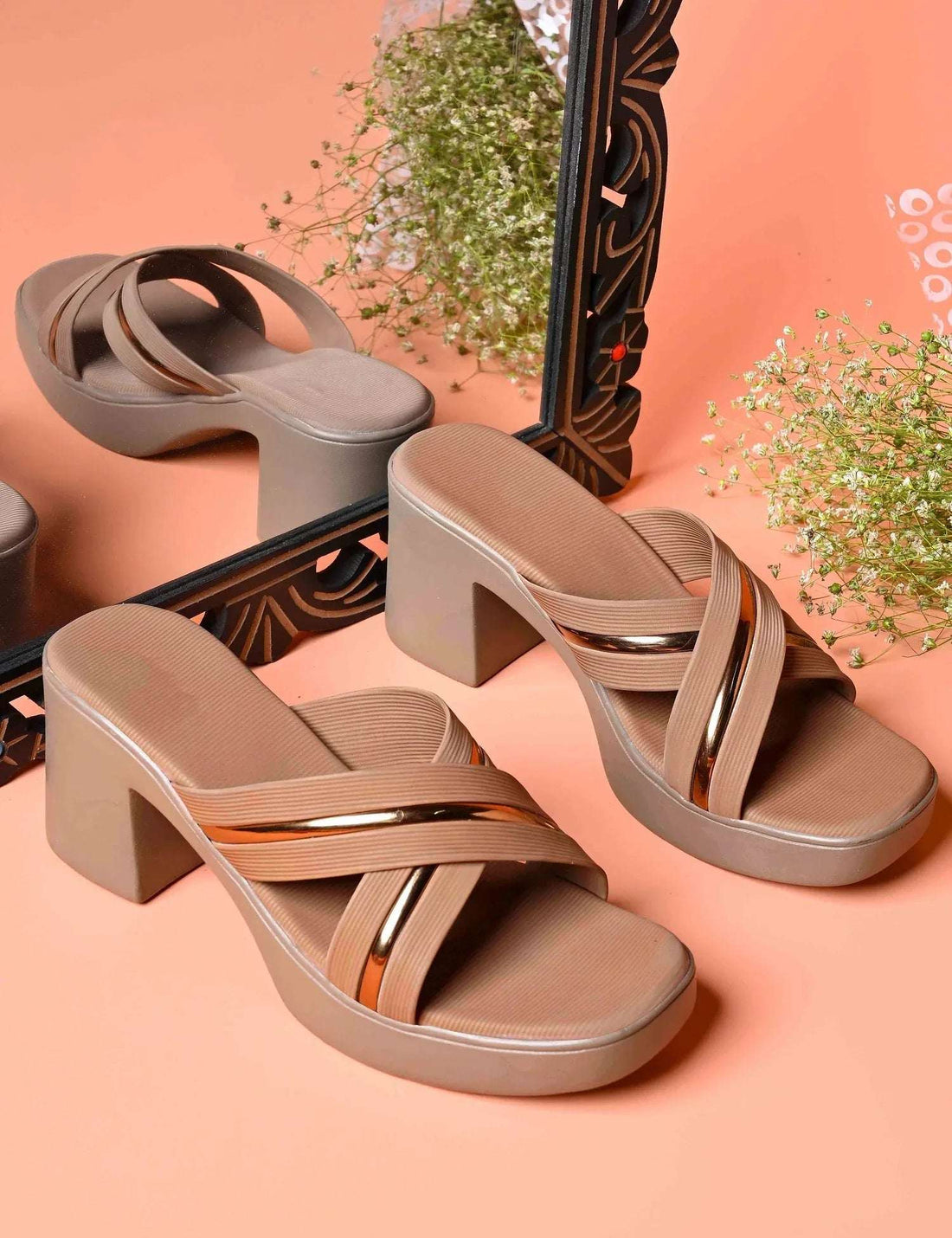 Party Wear Block Heels with Shimmer Detail