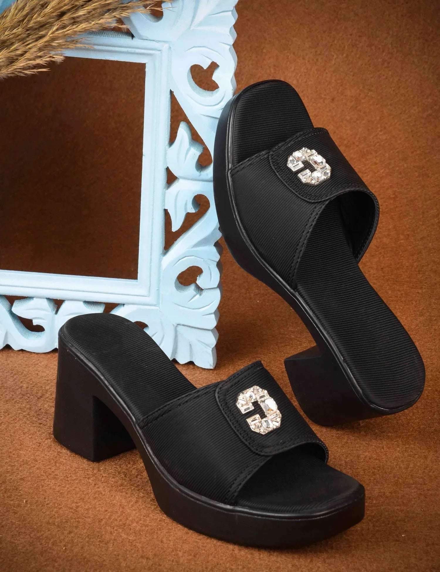 Elegant Open Toe Heeled Sandals with Crystal Accent