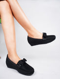 Minimal Bow Style Casual Wedge Loafers