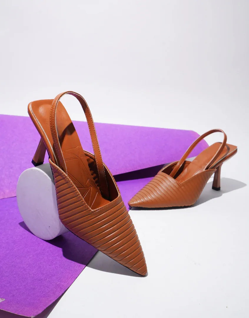 Noir Ribbed Stiletto Slingbacks