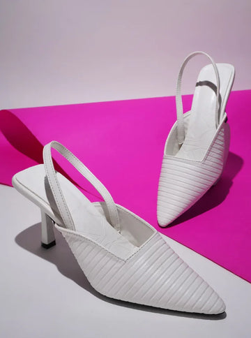 Noir Ribbed Stiletto Slingbacks