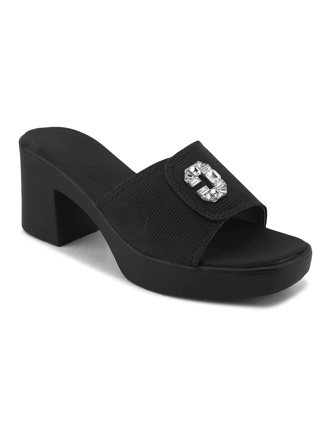 Elegant Open Toe Heeled Sandals with Crystal Accent