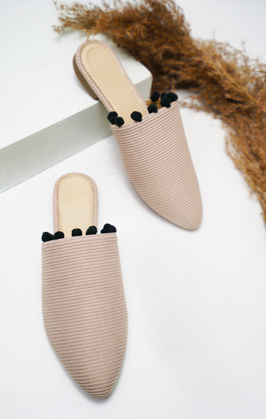 Classic Textured Flat Mules with Soft Insole