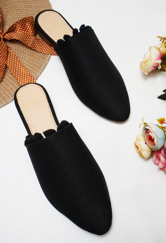Classic Textured Flat Mules with Soft Insole