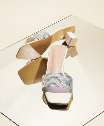 Crystal Grid Block Heel Slides