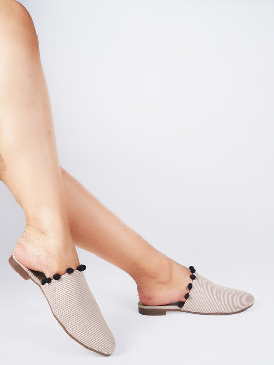 Classic Textured Flat Mules with Soft Insole