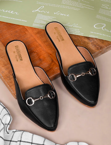 Classic Pointed Toe Mule with Metal Horsebit Detail