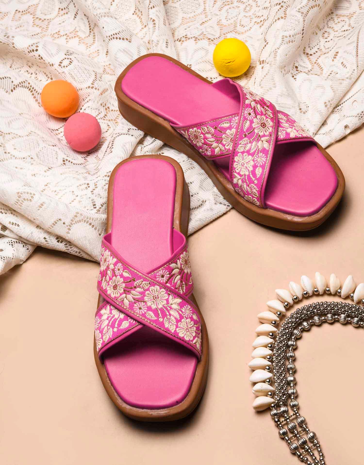 Elegant Embroidered Flat Slides
