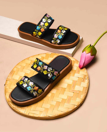 Garden Bloom Embroidered Comfort Slides