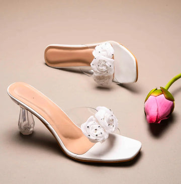 Floral Rose Transparent Heel Mules