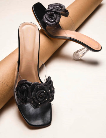 Floral Rose Transparent Heel Mules