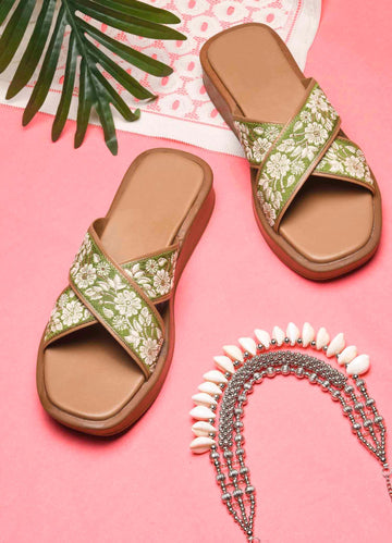 Elegant Embroidered Flat Slides