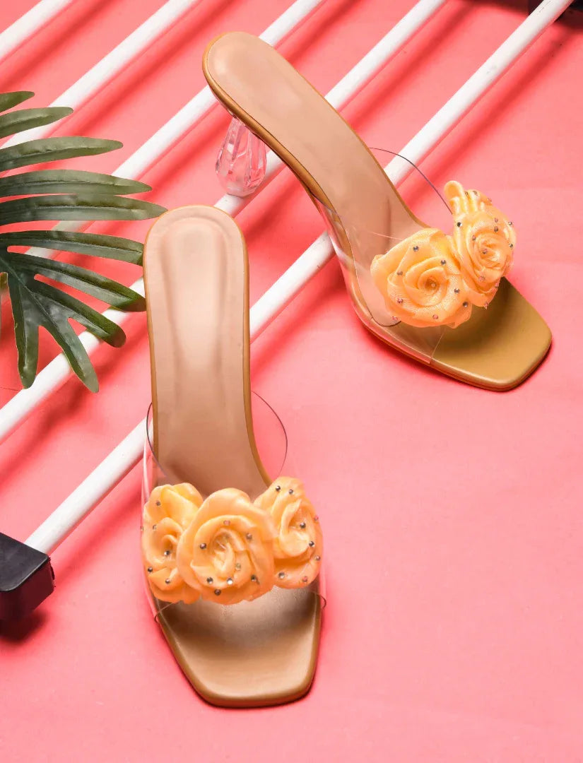 Floral Rose Transparent Heel Mules