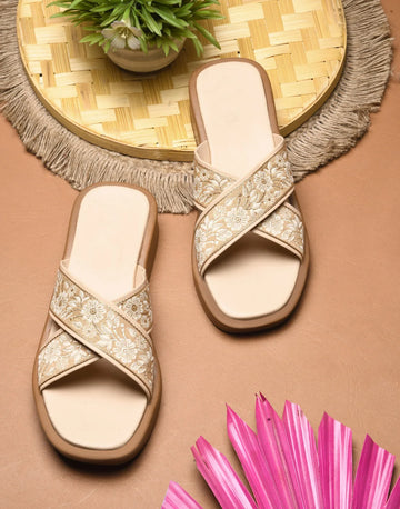 Elegant Embroidered Flat Slides