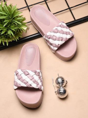 Ribbed Strap Platform Slides