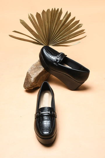 Classic Croc-Textured Office Wear Wedge Loafers