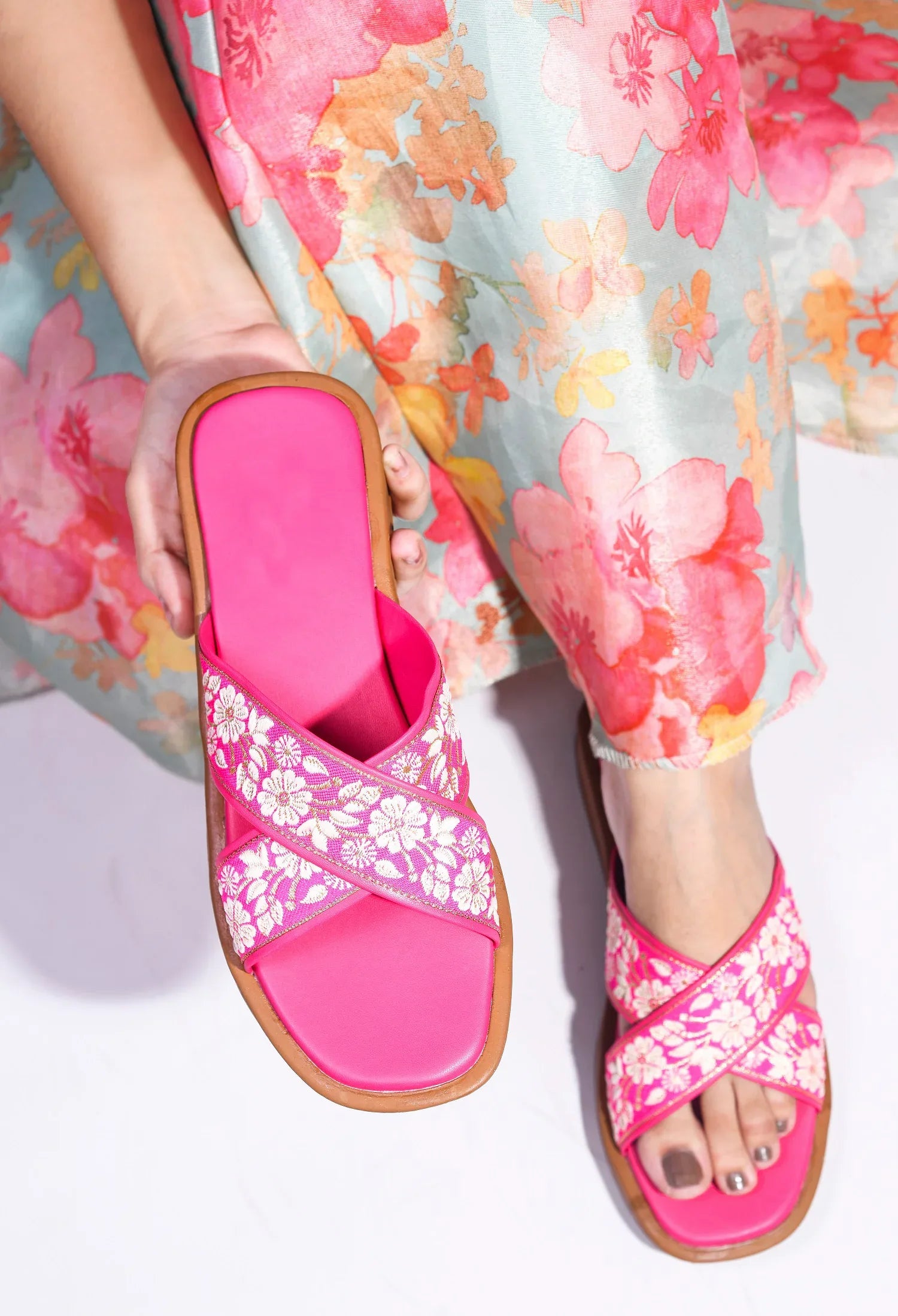 Elegant Embroidered Flat Slides