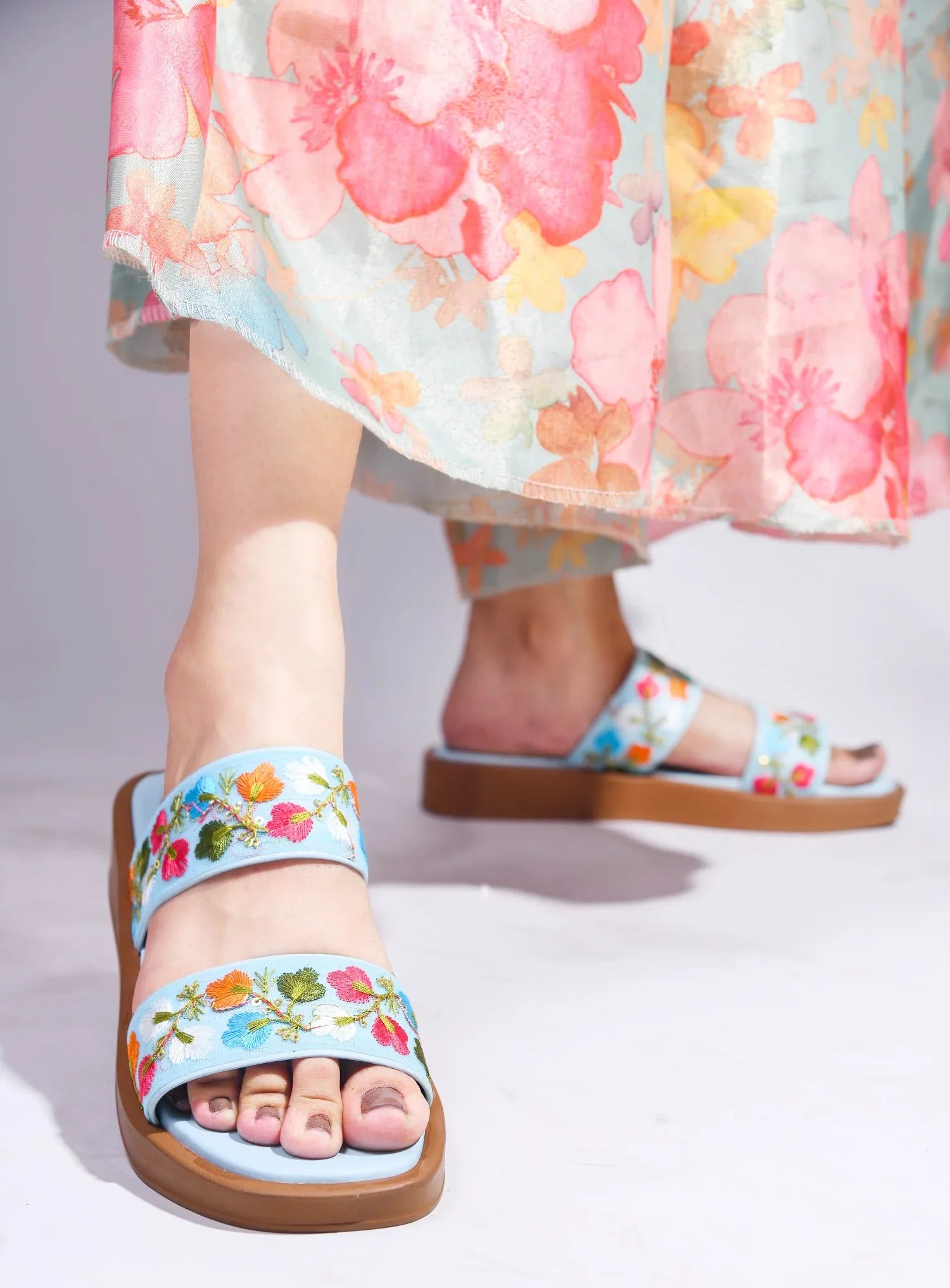 Garden Bloom Embroidered Comfort Slides