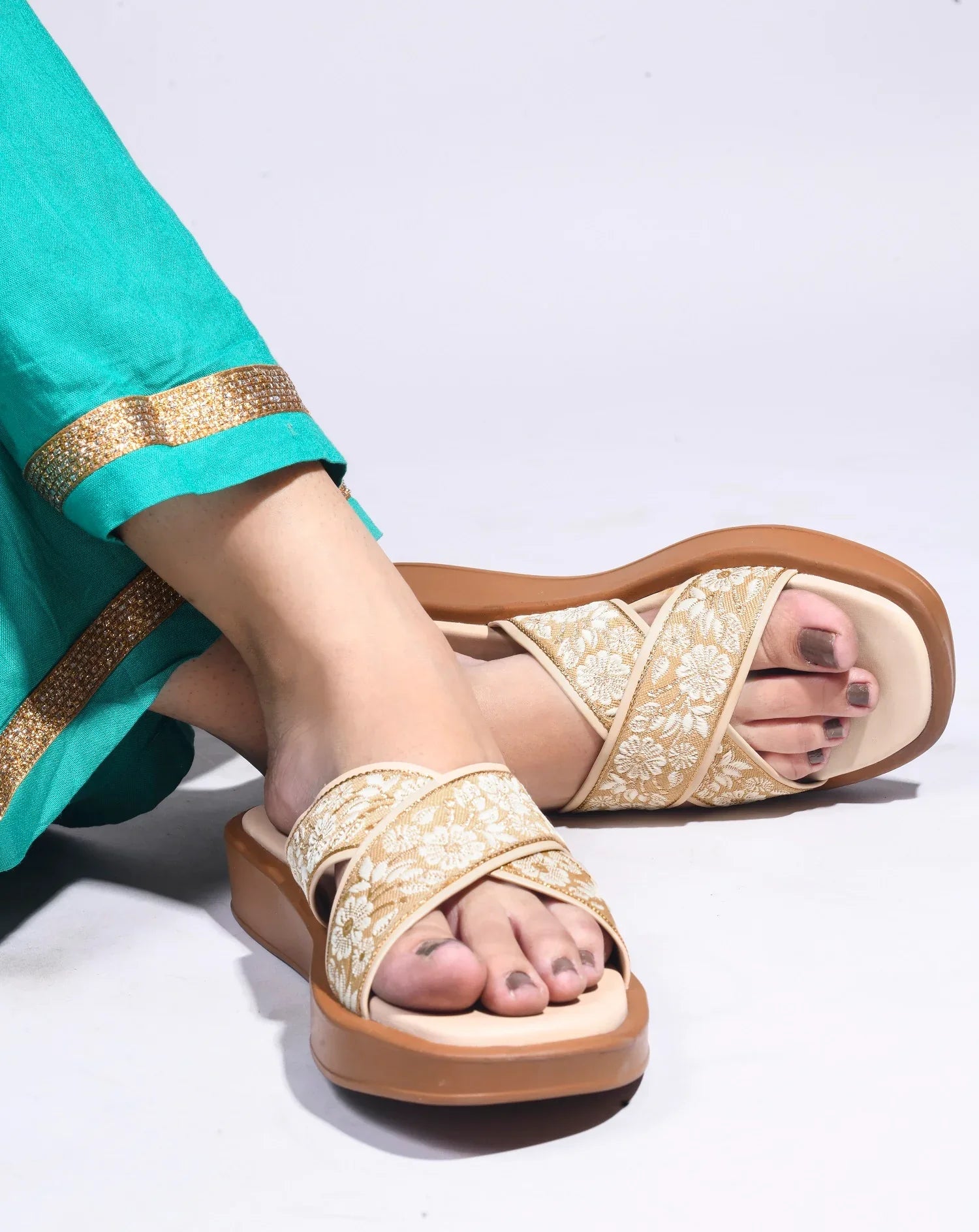 Elegant Embroidered Flat Slides