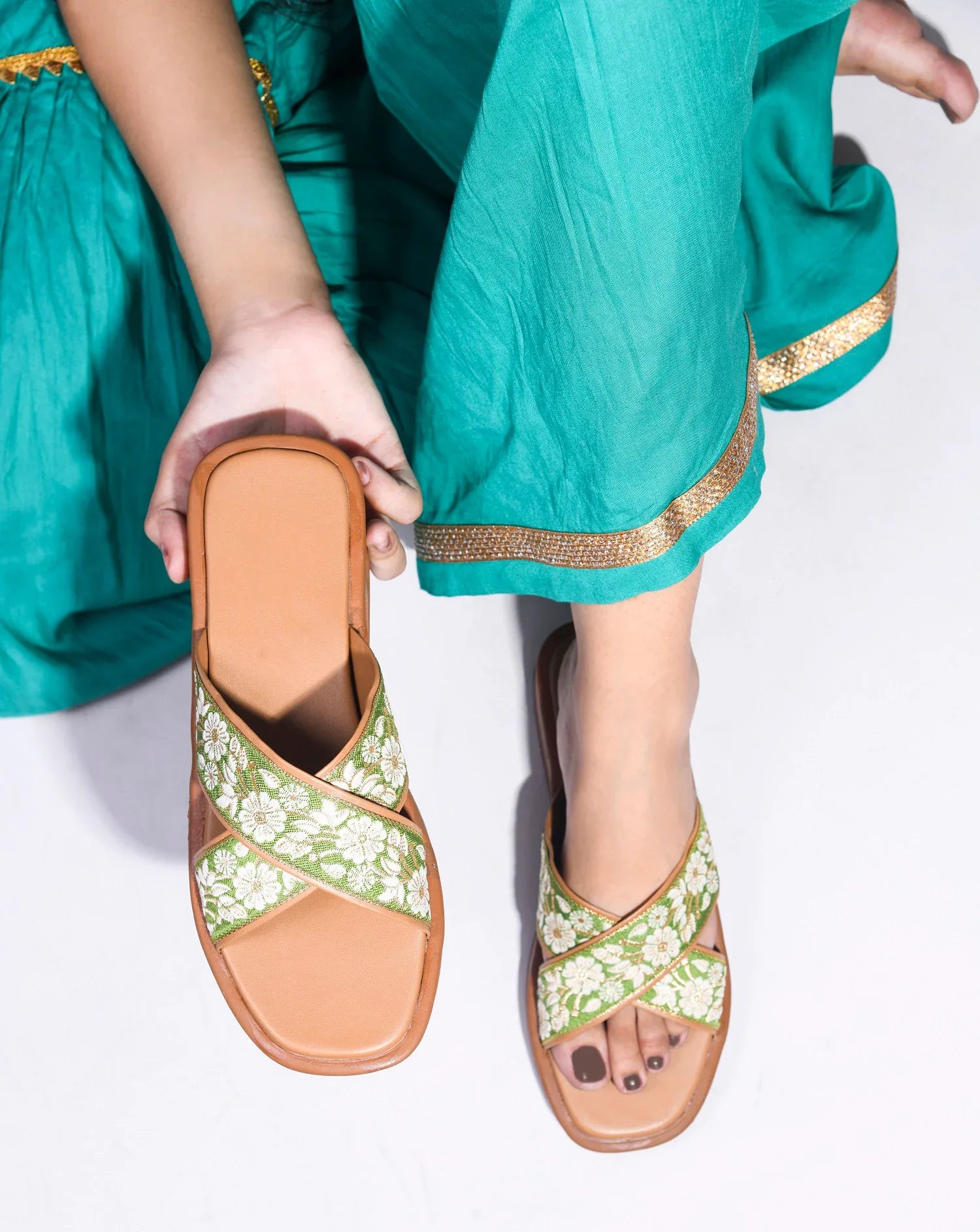 Elegant Embroidered Flat Slides