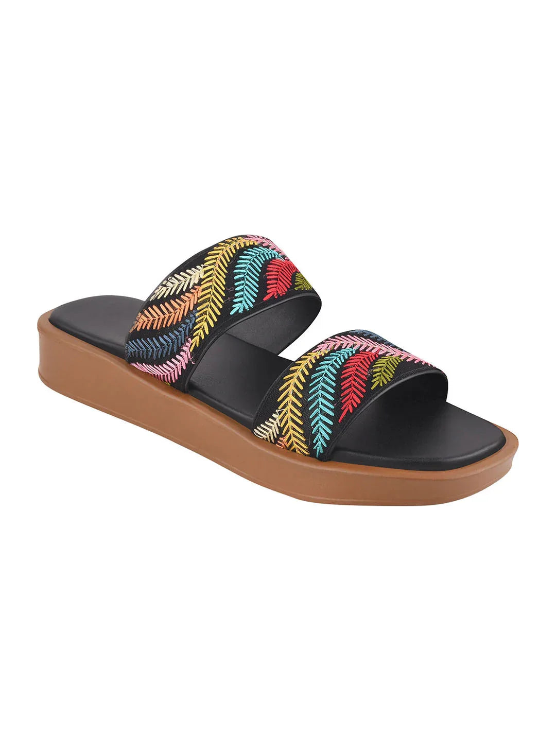 Ethnic Leaf Embroidery Flat Slides