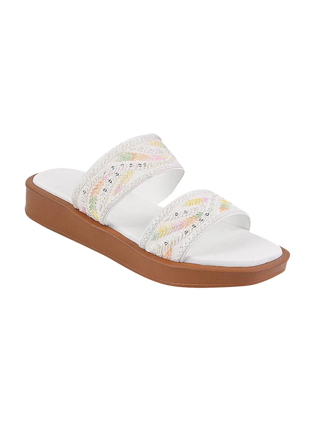 Ethnic Leaf Embroidery Flat Slides