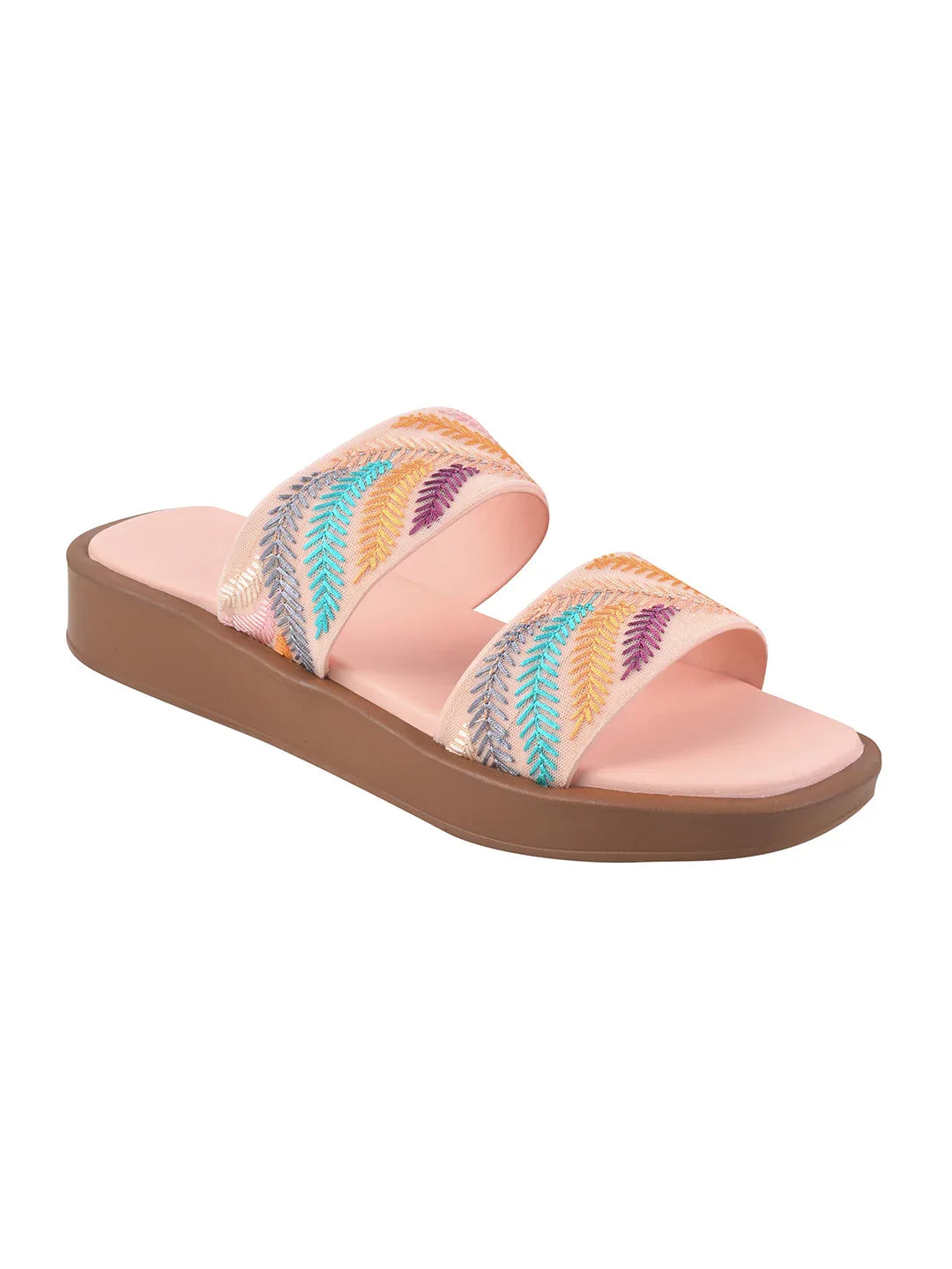 Ethnic Leaf Embroidery Flat Slides
