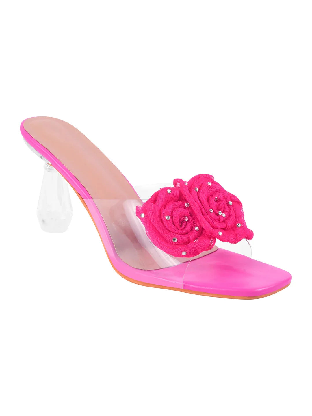 Floral Rose Transparent Heel Mules