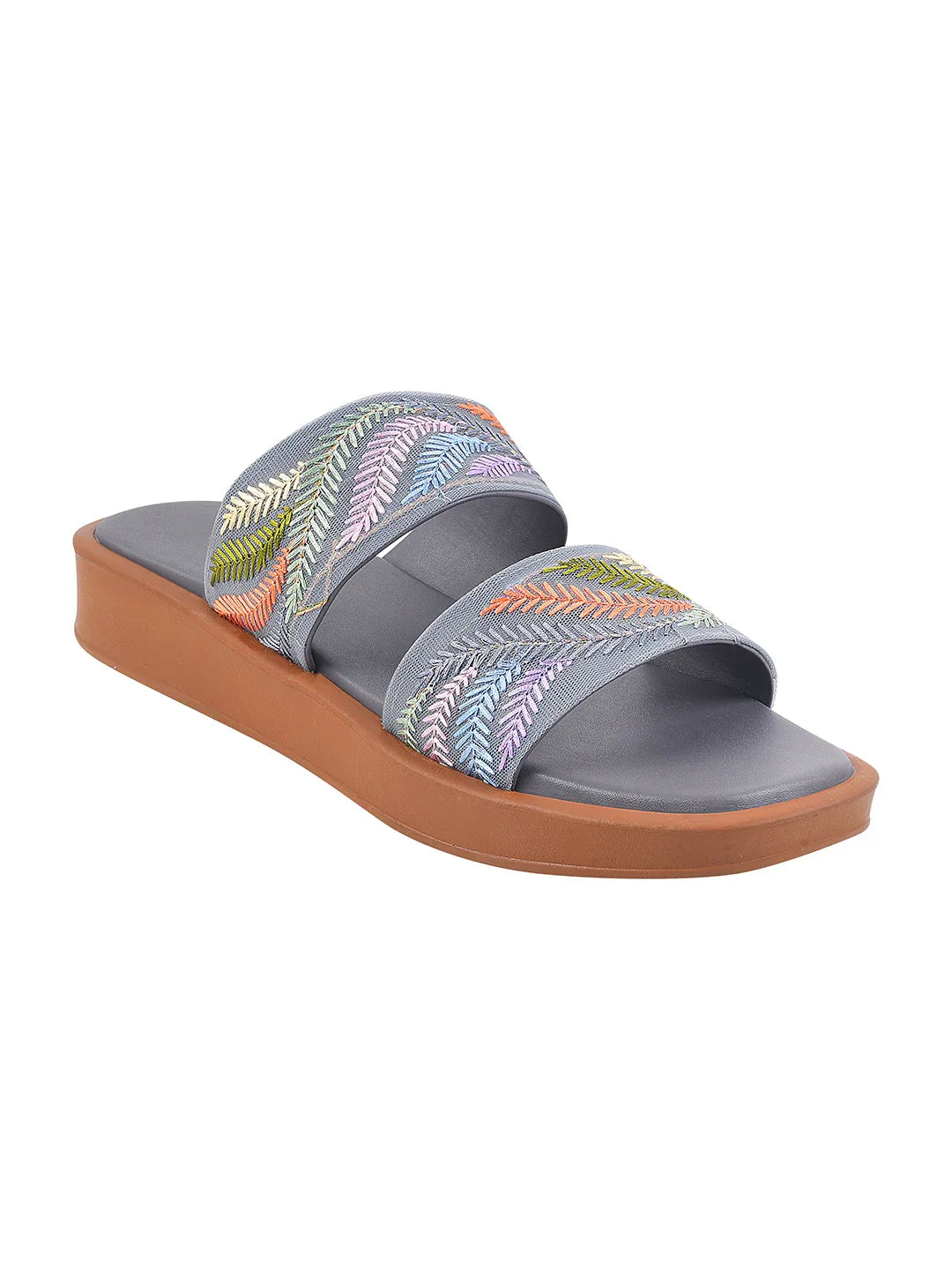 Ethnic Leaf Embroidery Flat Slides