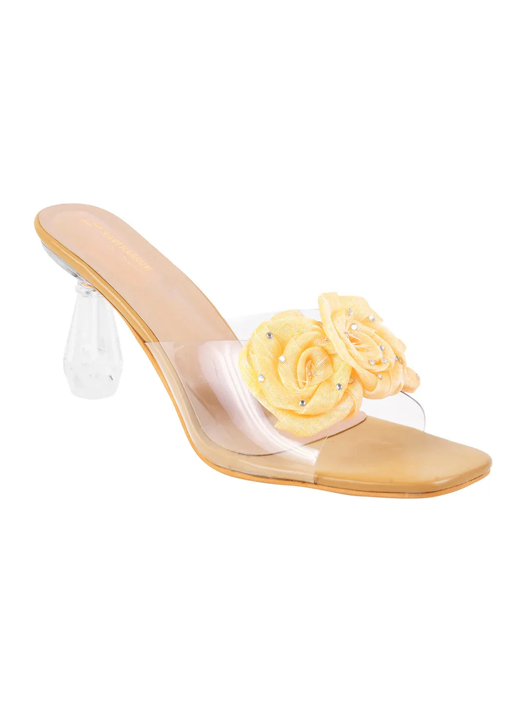 Floral Rose Transparent Heel Mules