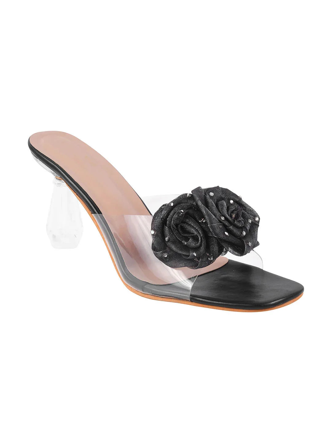 Floral Rose Transparent Heel Mules