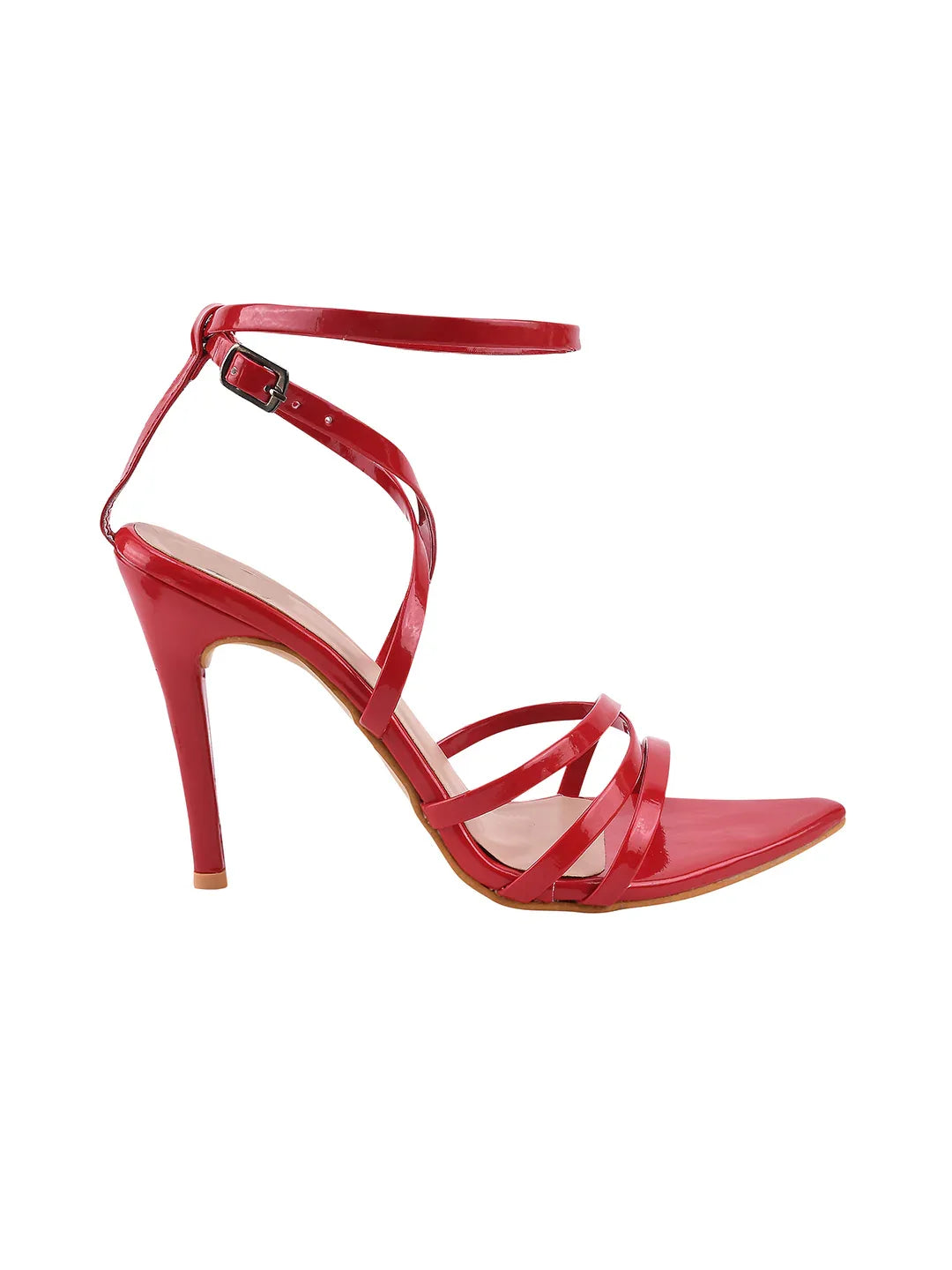 Crimson Cross-Strap Stiletto Heels