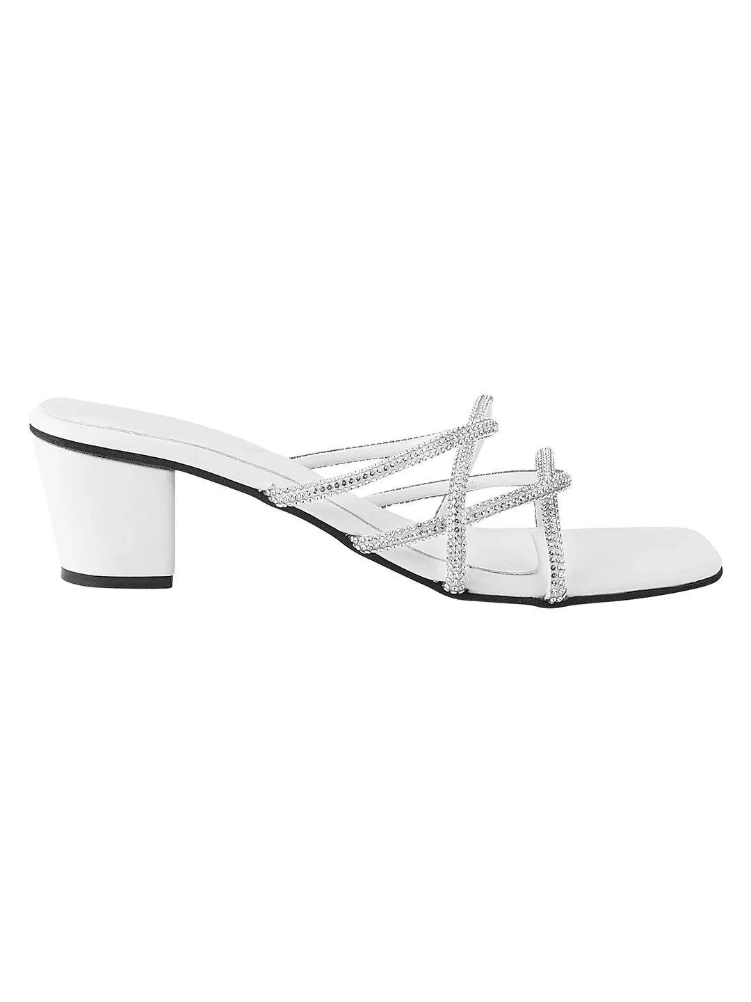 Elegant Rhinestone Strap Mid Heels