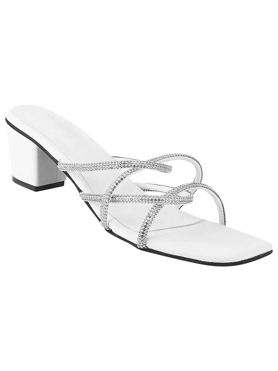 Elegant Rhinestone Strap Mid Heels