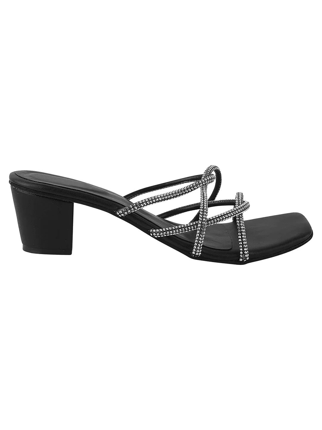 Elegant Rhinestone Strap Mid Heels