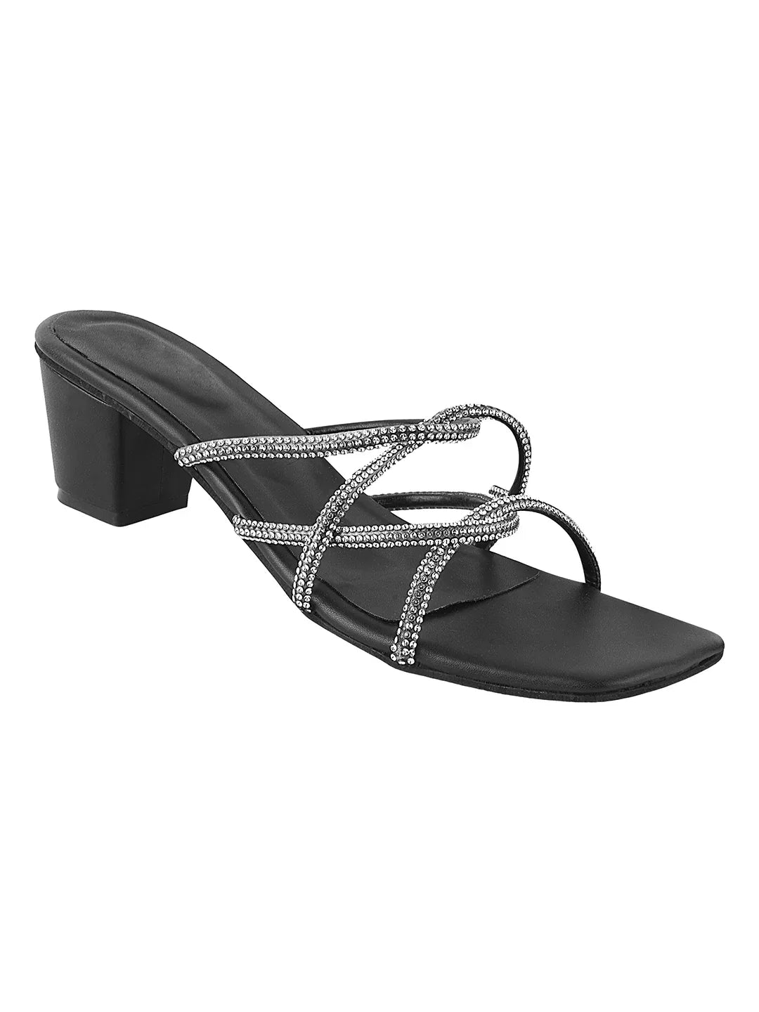 Elegant Rhinestone Strap Mid Heels