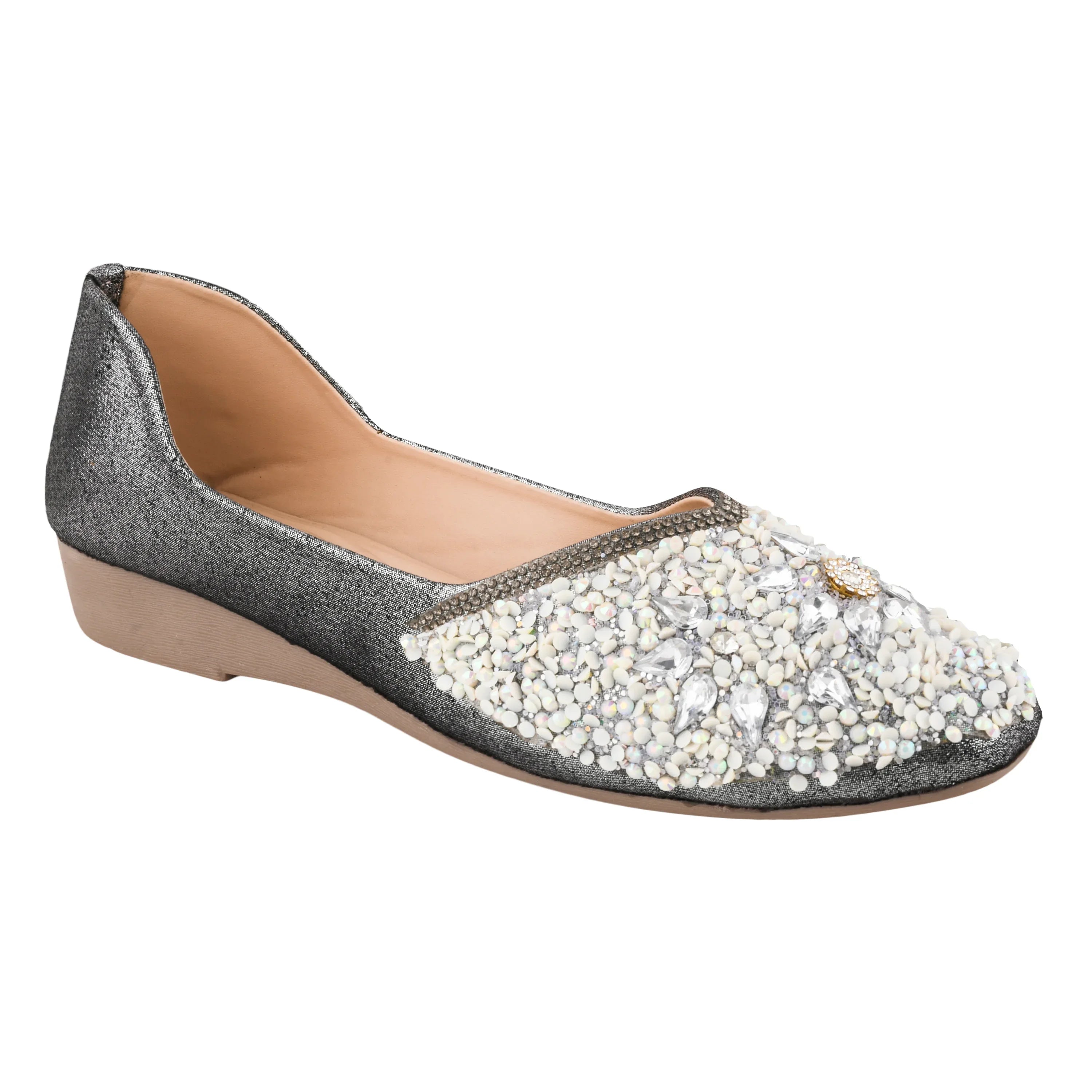 TRYME Floral Motfi Festive Stone Beaded Juttis For Women & Girl