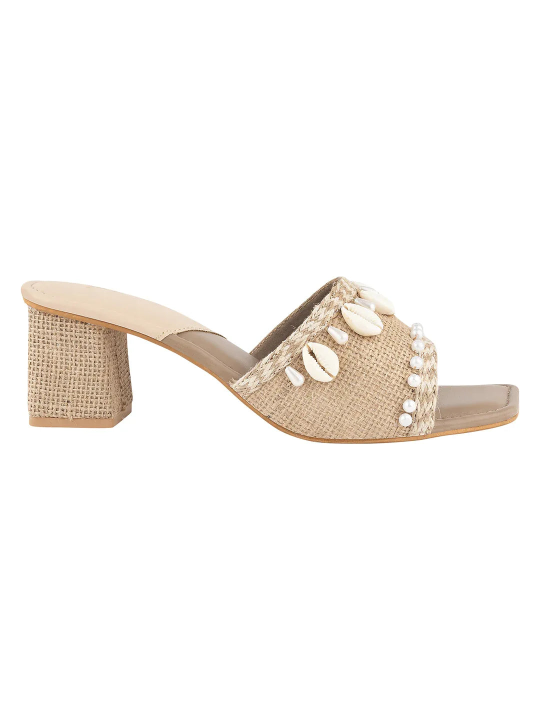 Ethnic Shell Detail Block Heels