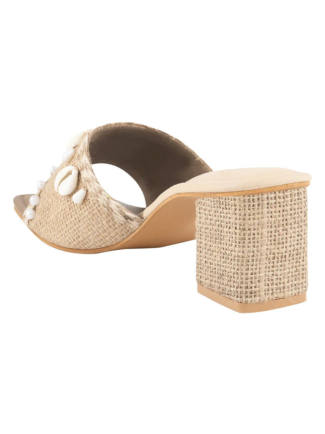 Ethnic Shell Detail Block Heels