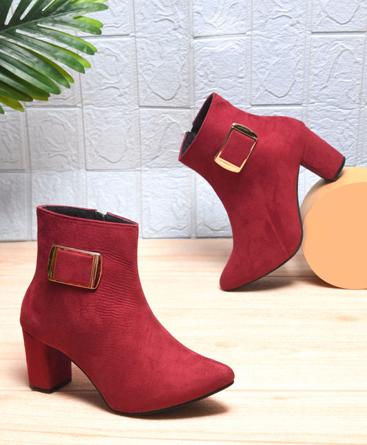 Women’s Ankle-Length Boots with Buckle Detail and Block Heel