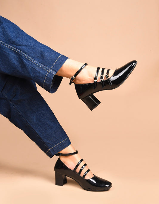 Ankle Strap Patent Block Heels