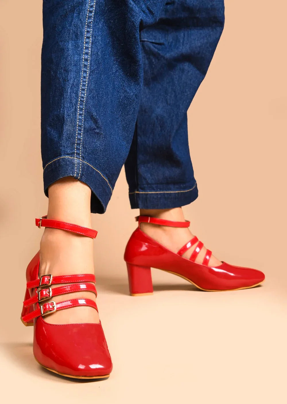 Ankle Strap Patent Block Heels