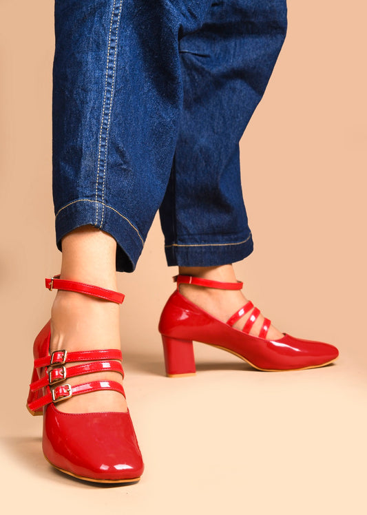 Ankle Strap Patent Block Heels