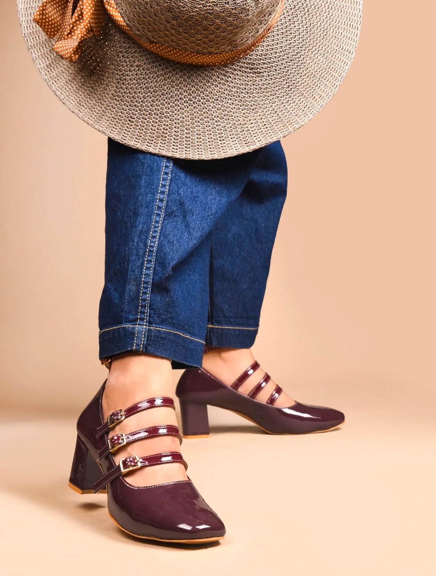 Ankle Strap Patent Block Heels