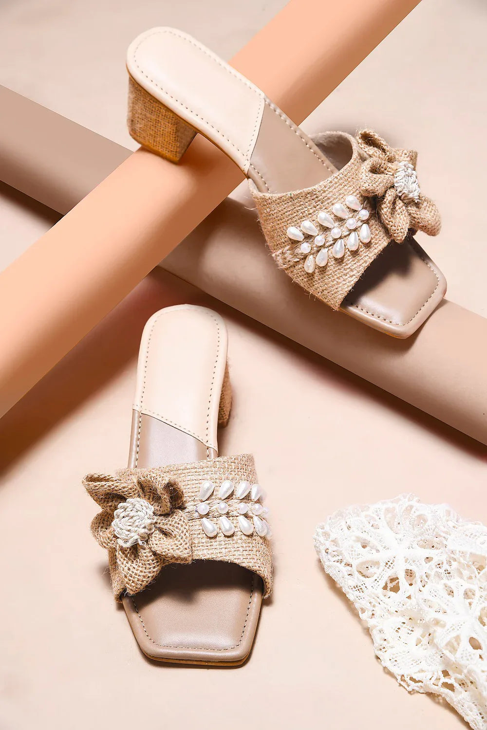Floral Knot Fabric Block Heels