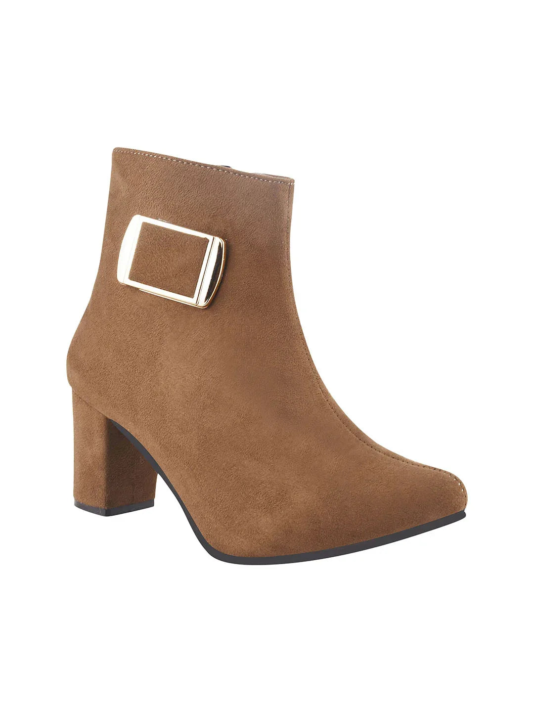Women’s Ankle-Length Boots with Buckle Detail and Block Heel