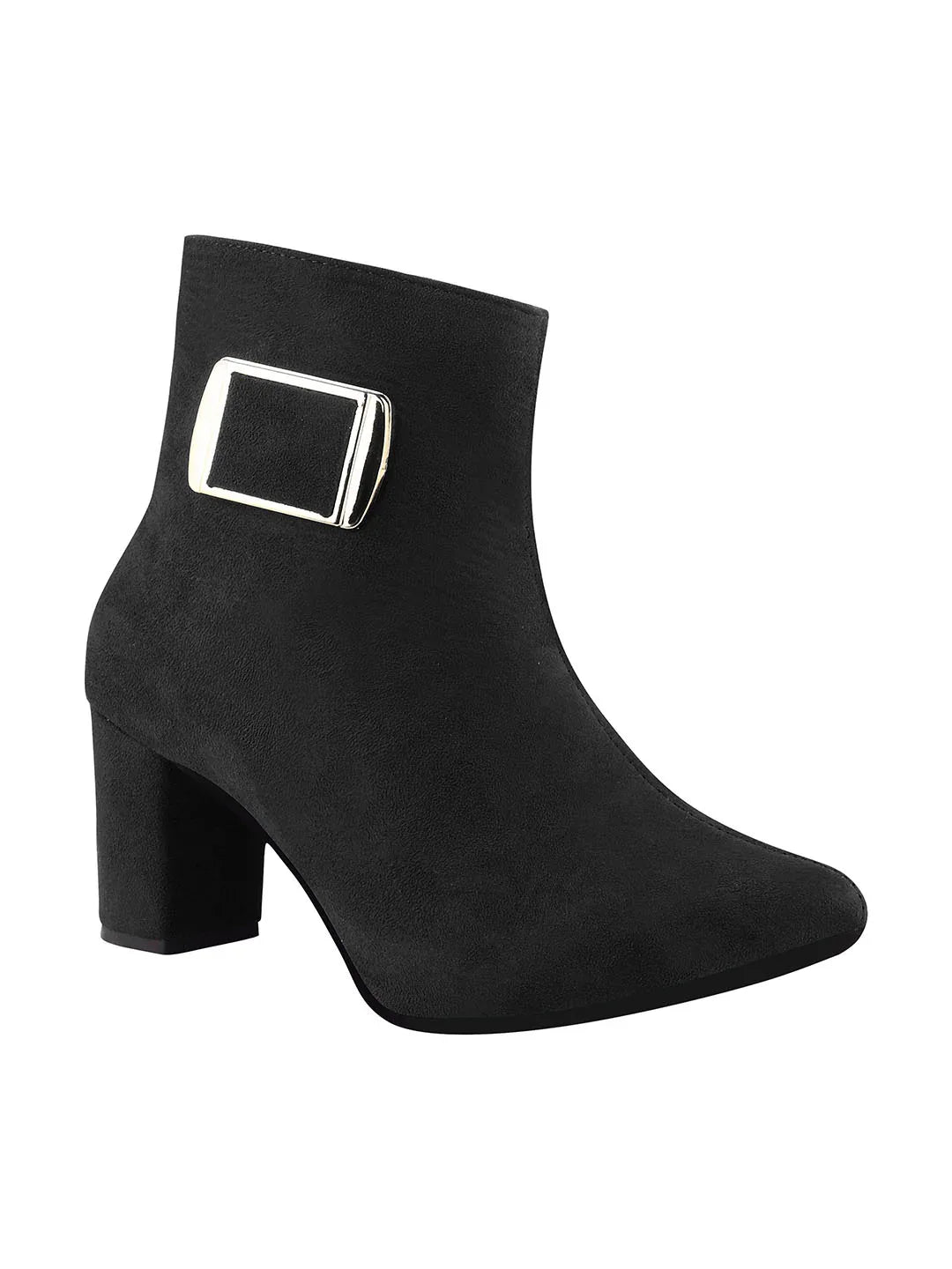 Women’s Ankle-Length Boots with Buckle Detail and Block Heel