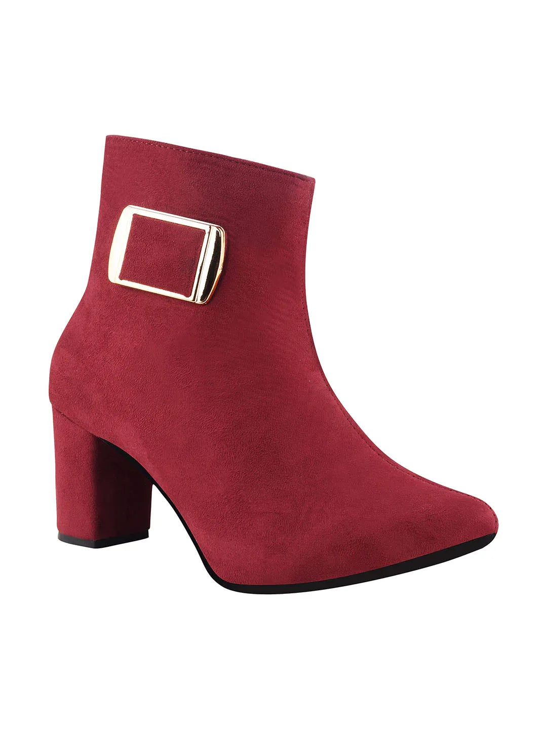 Women’s Ankle-Length Boots with Buckle Detail and Block Heel