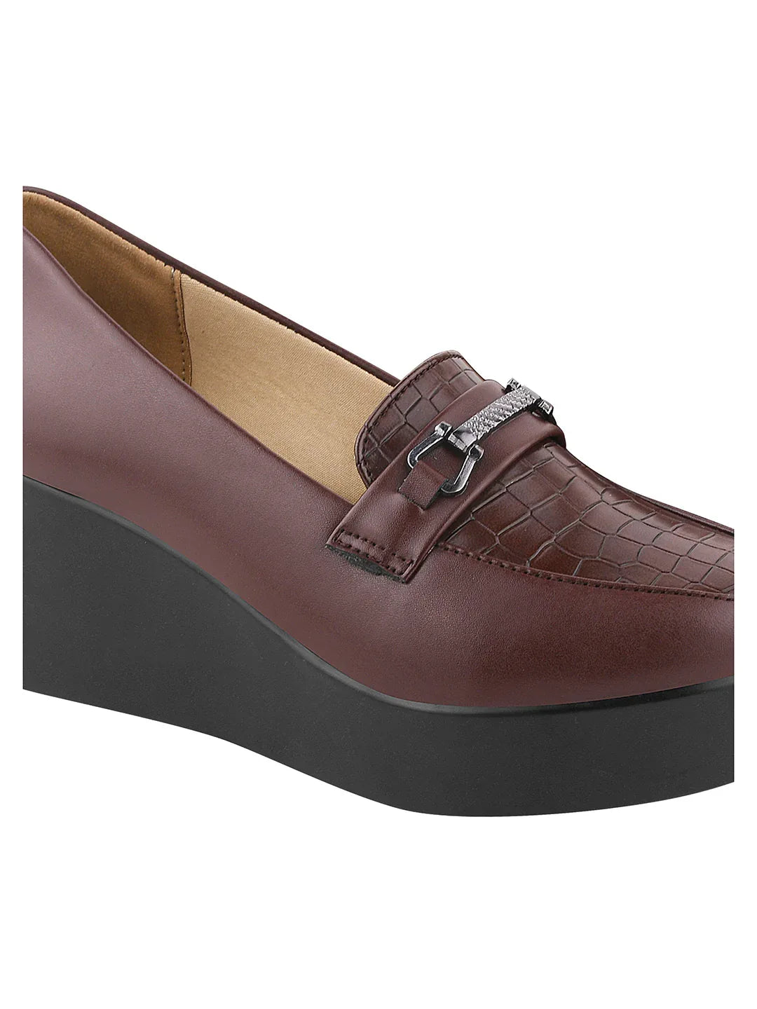 Classic Croc-Textured Office Wear Wedge Loafers