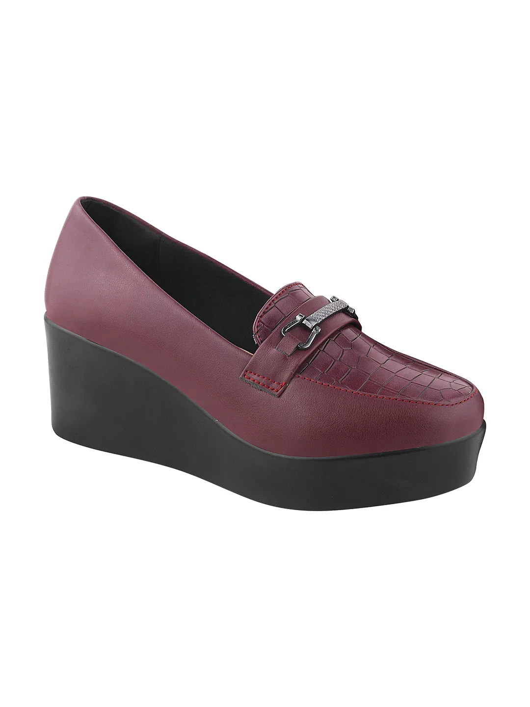 Classic Croc-Textured Office Wear Wedge Loafers